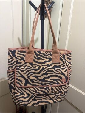 Canvas Zebra-Print Tote Bag in Tan and Black
